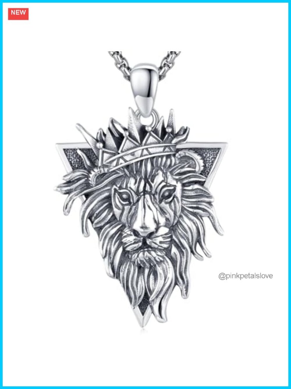 S925 Sterling Silver Lion Head Pendant Necklace Retro Punk Gothic
